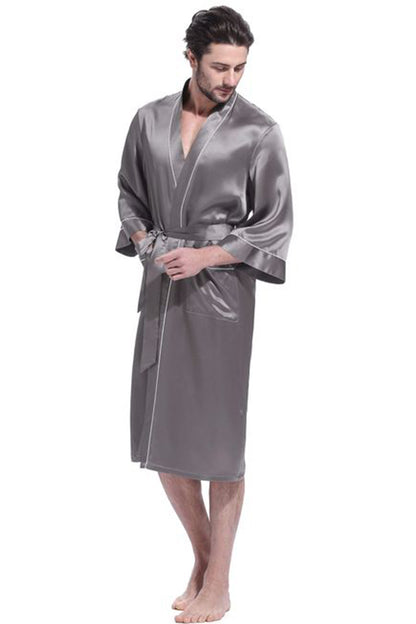 Sebastian Men's Silky  Satin Long Sleeve Robe With Pippin