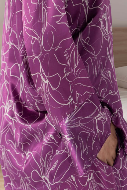 Rue' Rofe' Midnight Luxe & Casual Daily Wear women Purple printed silky Finish night wear Pajama Set