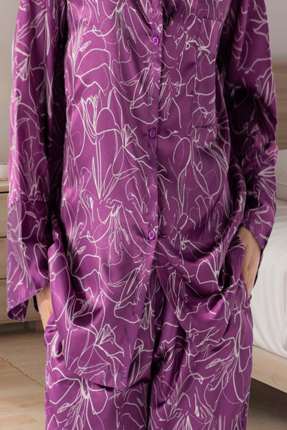 Rue' Rofe' Midnight Luxe & Casual Daily Wear women Purple printed silky Finish night wear Pajama Set