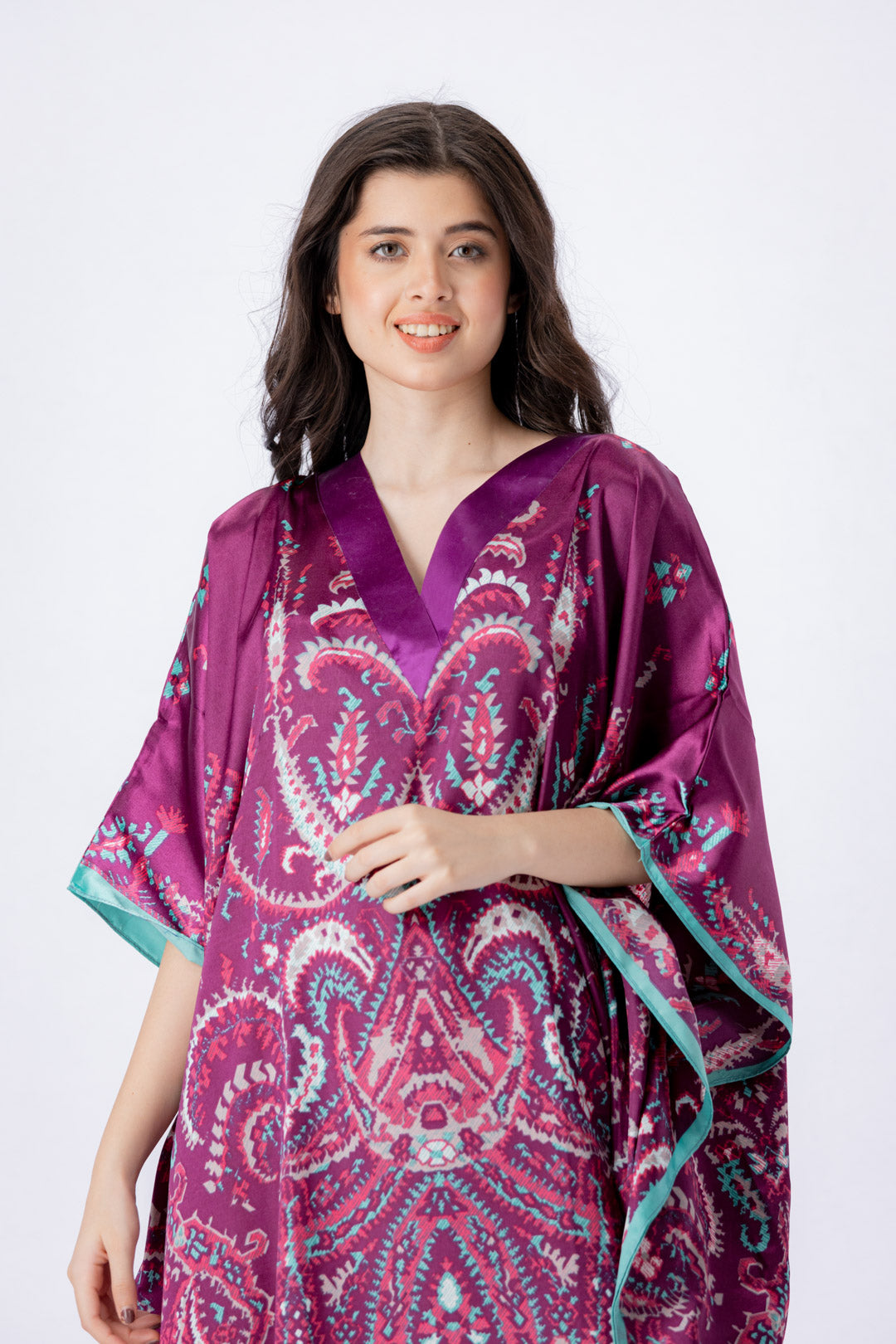 Grace Silk Kaftan-1 women Silky Satin caftan lounge wear / nightwear