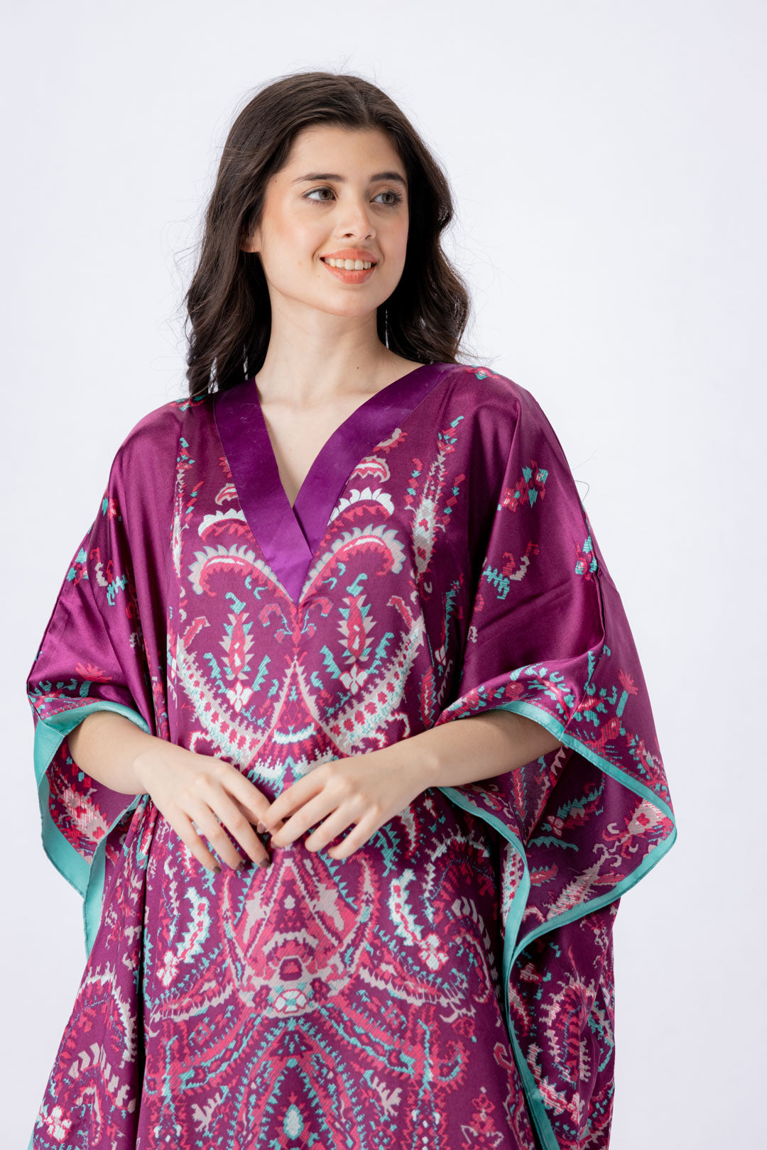 Grace Silk Kaftan-1 women Silky Satin caftan lounge wear / nightwear