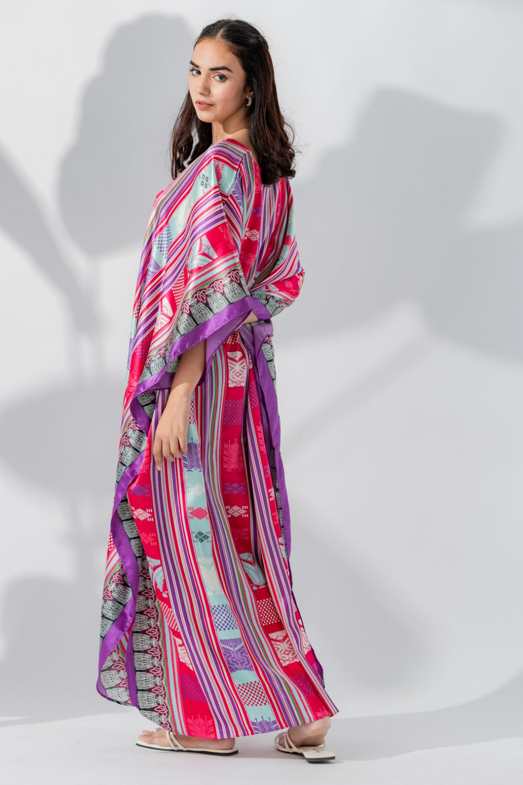 Studio By Arj women Pink printed Silky Satin caftan lounge wear / nightwear