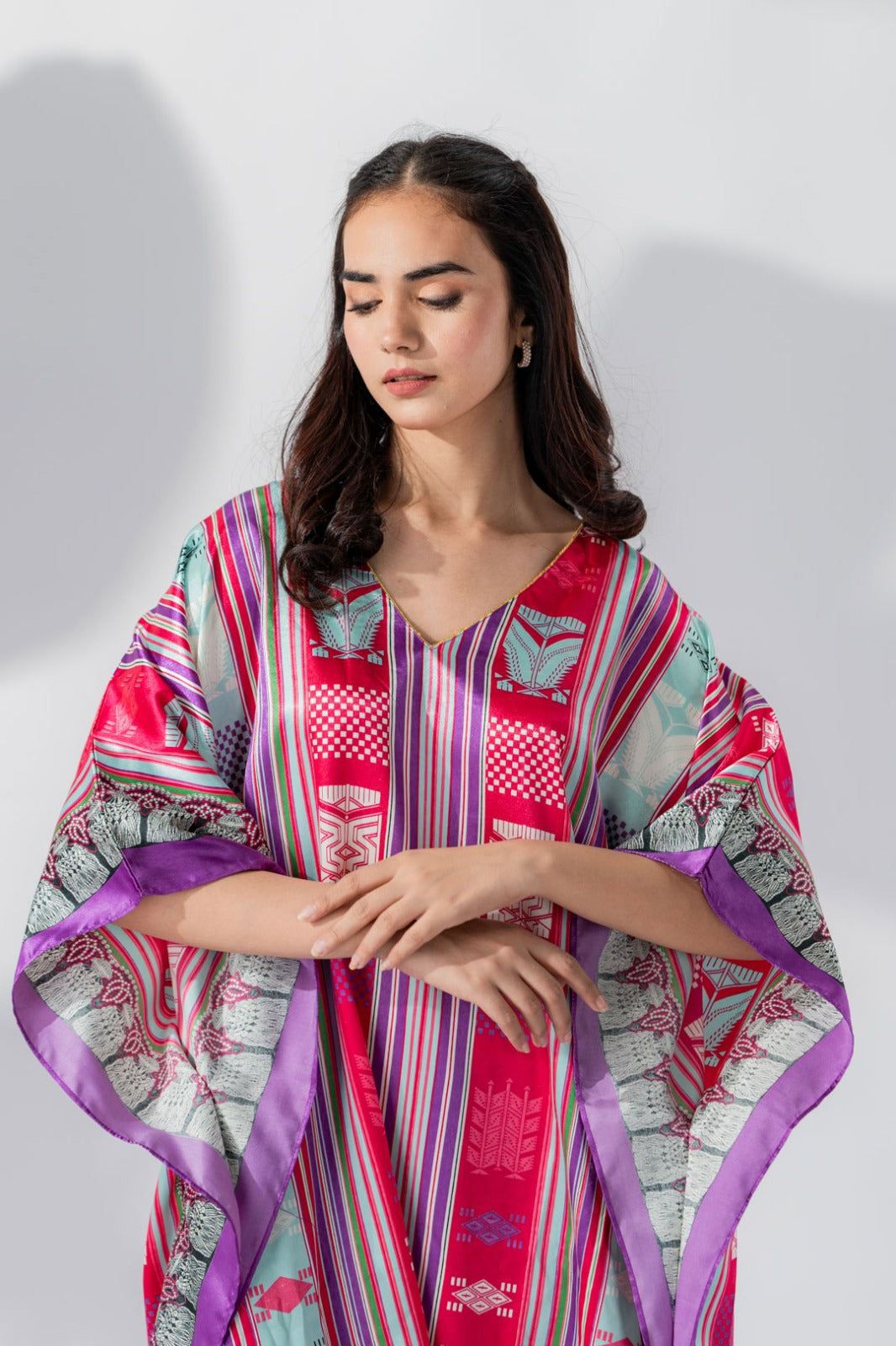 Studio By Arj women Pink printed Silky Satin caftan lounge wear / nightwear