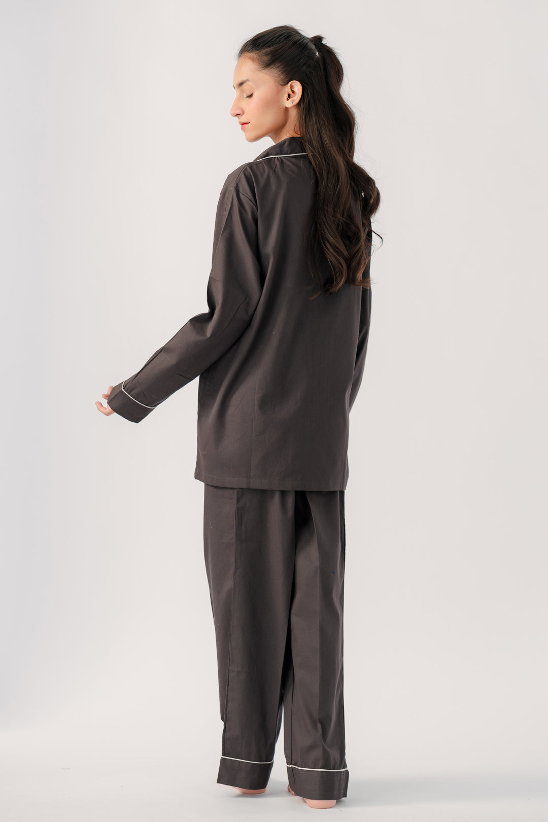 Marium Malik Charcoal pajama set fabric made specially for dry season super soft wrinkle free.