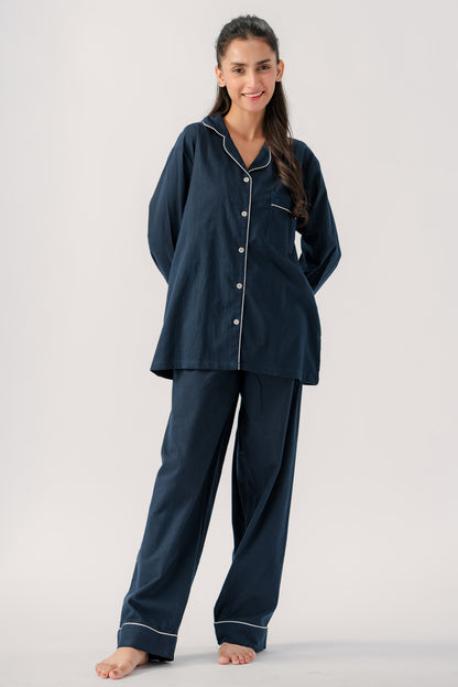 Marium Malik Navy pajama set fabric made specially for dry season super soft wrinkle free.