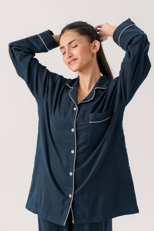 Marium Malik Navy pajama set fabric made specially for dry season super soft wrinkle free.