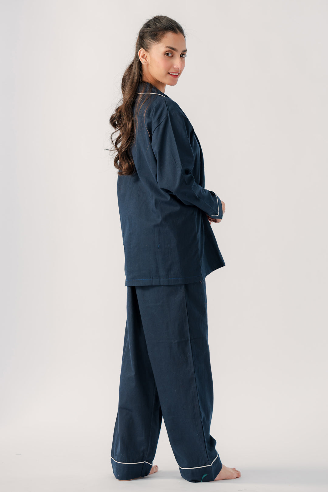 Marium Malik Navy pajama set fabric made specially for dry season super soft wrinkle free.