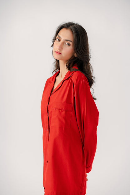 Marium Malik Red pajama set fabric made specially for dry season super soft wrinkle free.