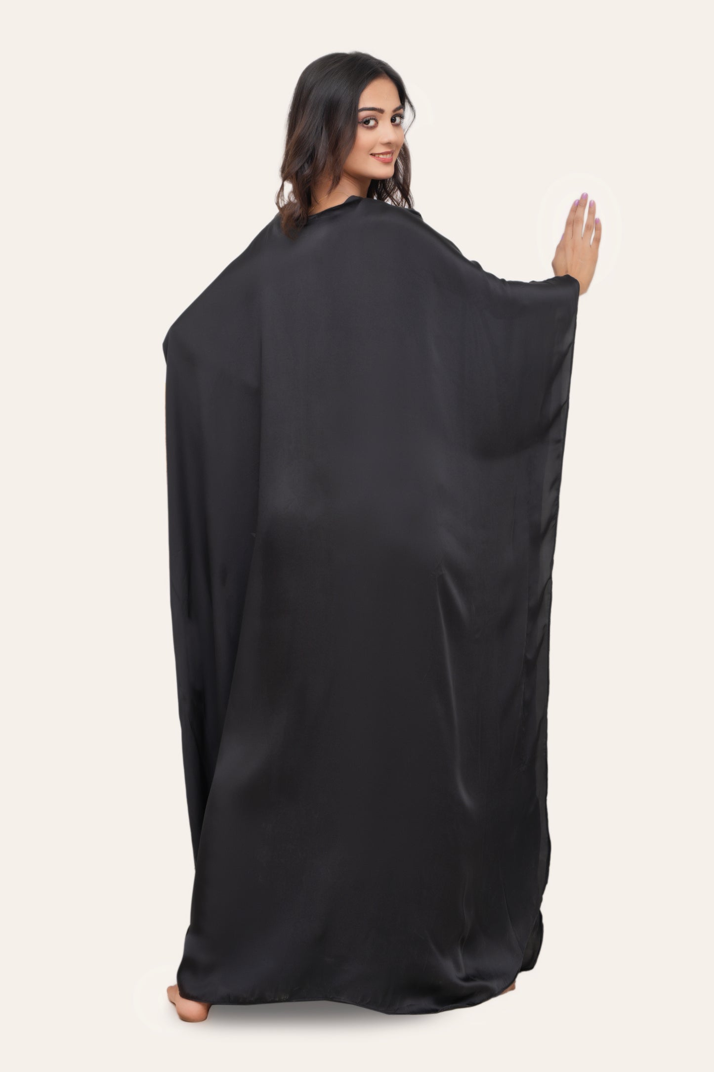 Aura Silk Kaftan-2 Detailed with Crochet Lace kaftan Night Wear/loungewear