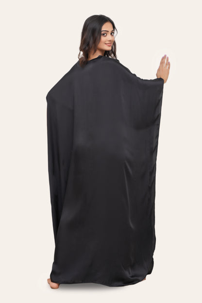 Aura Silk Kaftan-2 Detailed with Crochet Lace kaftan Night Wear/loungewear