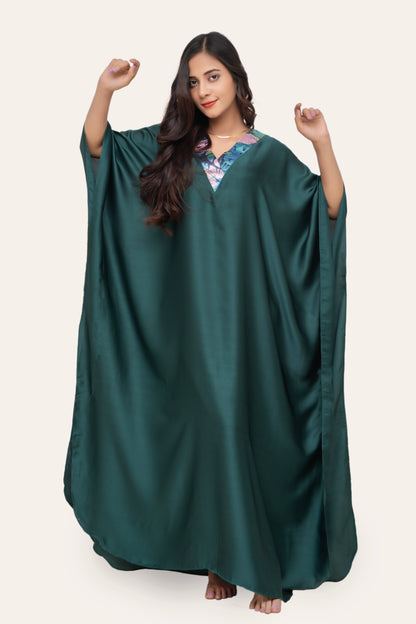 Aura Silk Kaftan-2 Detailed with Crochet Lace kaftan Night Wear/loungewear