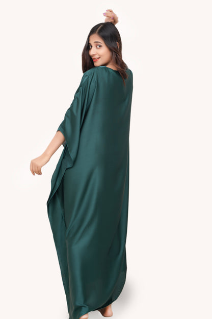Aura Silk Kaftan-2 Detailed with Crochet Lace kaftan Night Wear/loungewear