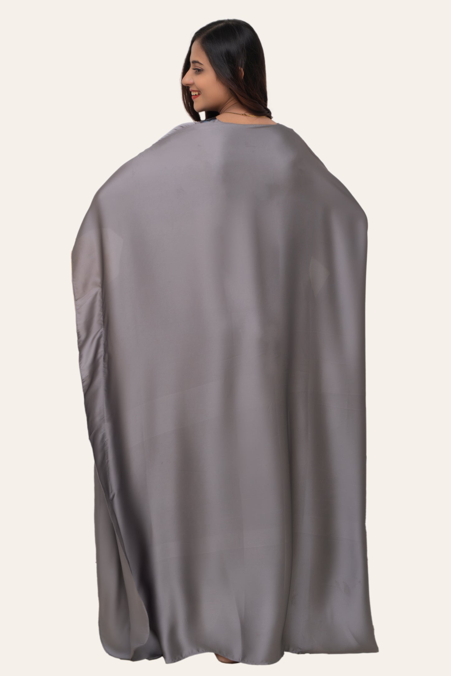 Aura Silk Kaftan-2 Detailed with Crochet Lace kaftan Night Wear/loungewear