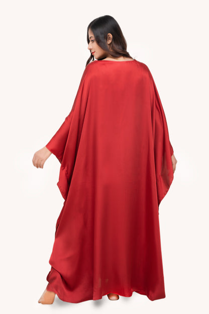 Aura Silk Kaftan-2 Detailed with Crochet Lace kaftan Night Wear/loungewear