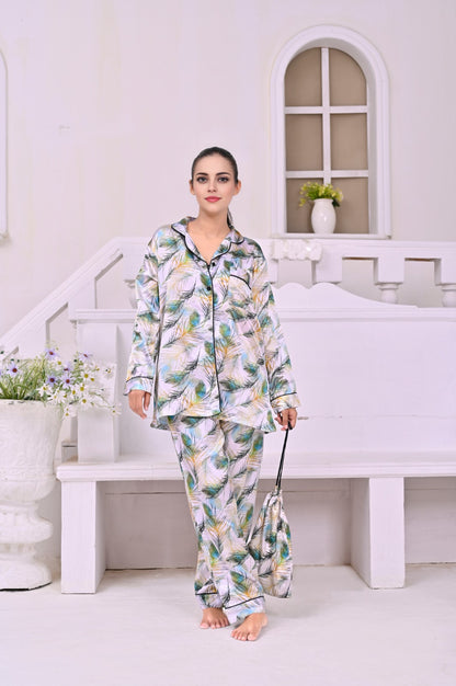 Eshaal Omani Pure Serenity – Silky Pajama Set Collection Silky Finish Night Dress For Women and Girls 7 Piece Night Wear Women's Pajama Sets