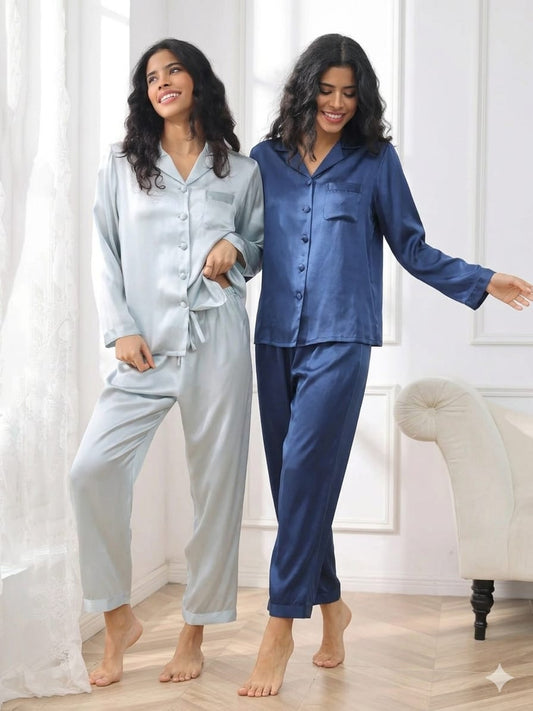 Pack of 2 Bella de Fashion Chic Choices Satin Silk Plain Pajama Set
