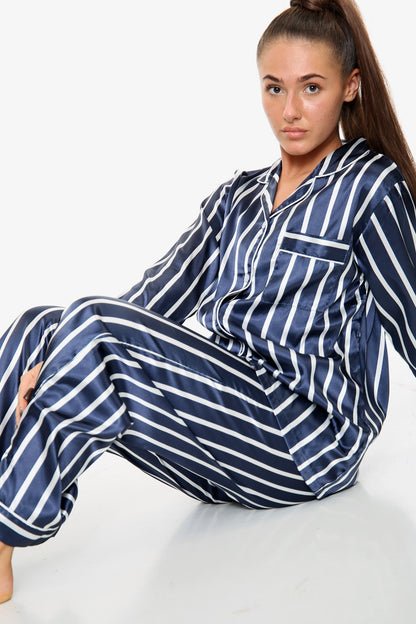 She's Inn Elite Silky Satin Night Dress For Women and Girls 7 Piece Night Wear- Silky Satin Womens Pajama Sets Button Down Sleepwear Loungewear - Night Dress Nighty with Shirt and Trouser by Mid Night Vibes