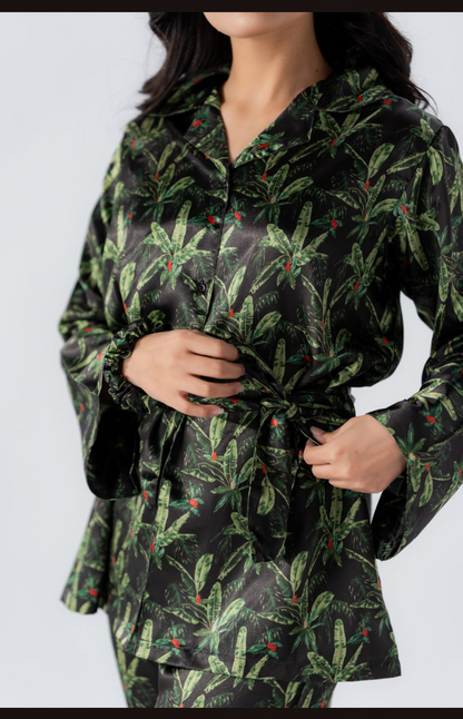 Rue' Rofe' Night Bliss Collection & Casual Daily Wear women Leaf printed silky Finish night wear Pajama Set