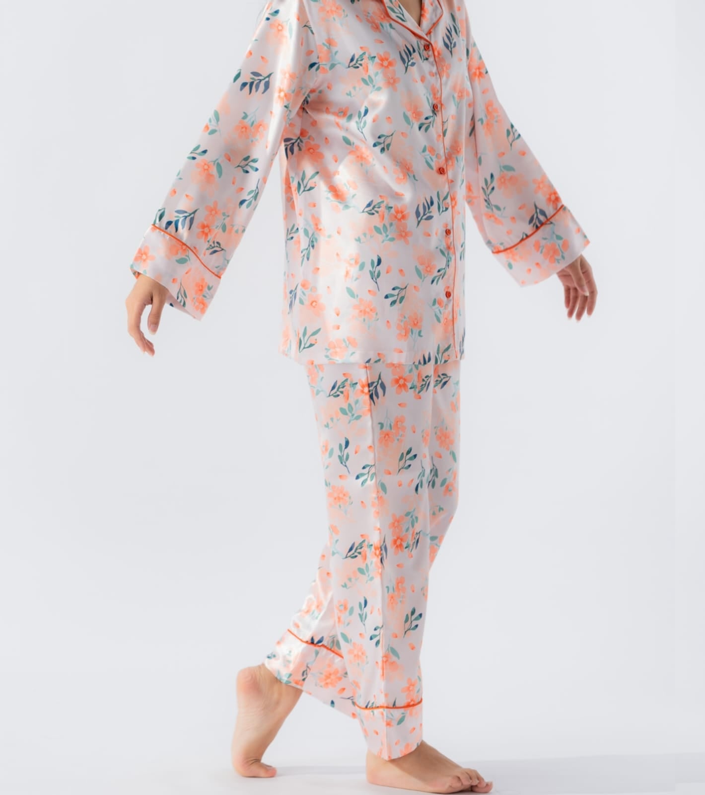 Rue' Rofe' Elegant Slumber & Casual Daily Wear women Orange printed silky Finish night wear Pajama Set