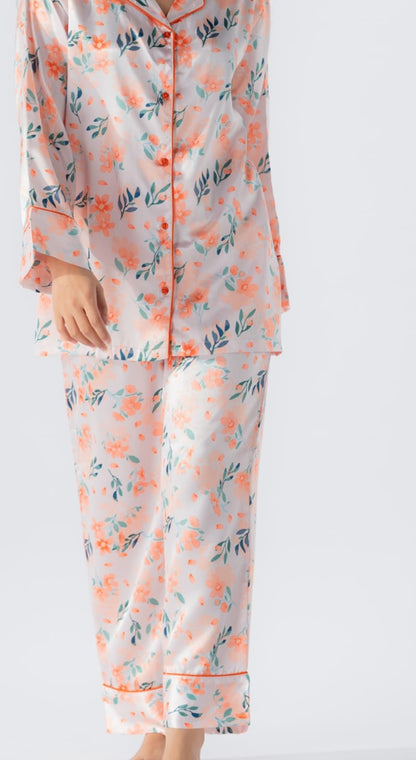 Rue' Rofe' Elegant Slumber & Casual Daily Wear women Orange printed silky Finish night wear Pajama Set