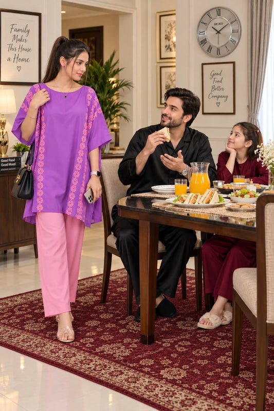 Valerie Purple Floral Embroidered Poncho Top