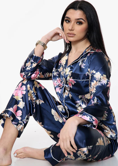 She's Inn Couture Silky Satin Night Dress For Women and Girls 4 Piece Night Wear- Silky Satin Womens Pajama Sets Button Down Sleepwear Loungewear - Night Dress Nighty with Shirt and Trouser by Mid Night Vibes