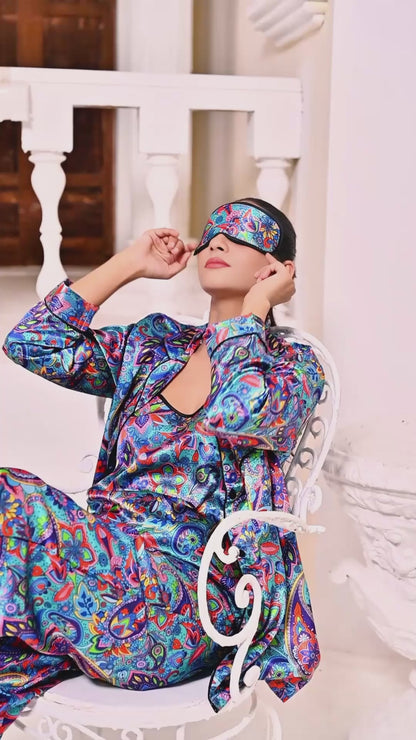 Eshaal Omani Dream Radiance – Elegant Silk Pajama Set Silky Finish Night Dress For Women and Girls 7 Piece Night Wear Women's Pajama Sets