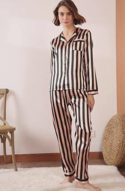 Bibiana Silk Session-3 Modern Elegance Nightwear Silky Satin Strip Pajama set COMFORTABLE and BREATHABLE Women PJ Set