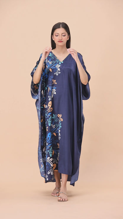 Studio By Arj women Blue printed Silky Satin caftan lounge wear / nightwear