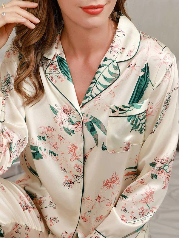 She's inn Elegant Slumber Pajamas Printed Comfortable & Luxurious Silky Satin Nightwear Pajama Set